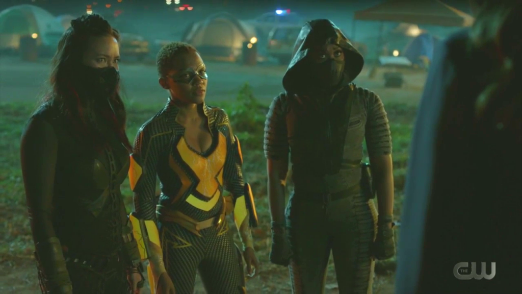 3 masked heroines in Black Lightning (Grace, Lightning, Blackbird